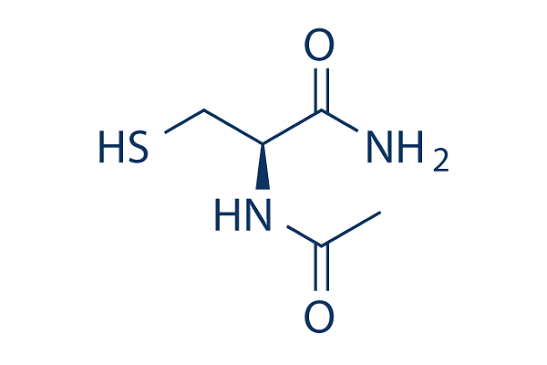 Structural formula of acetylcysteine, showing the free thiol (HS–) group